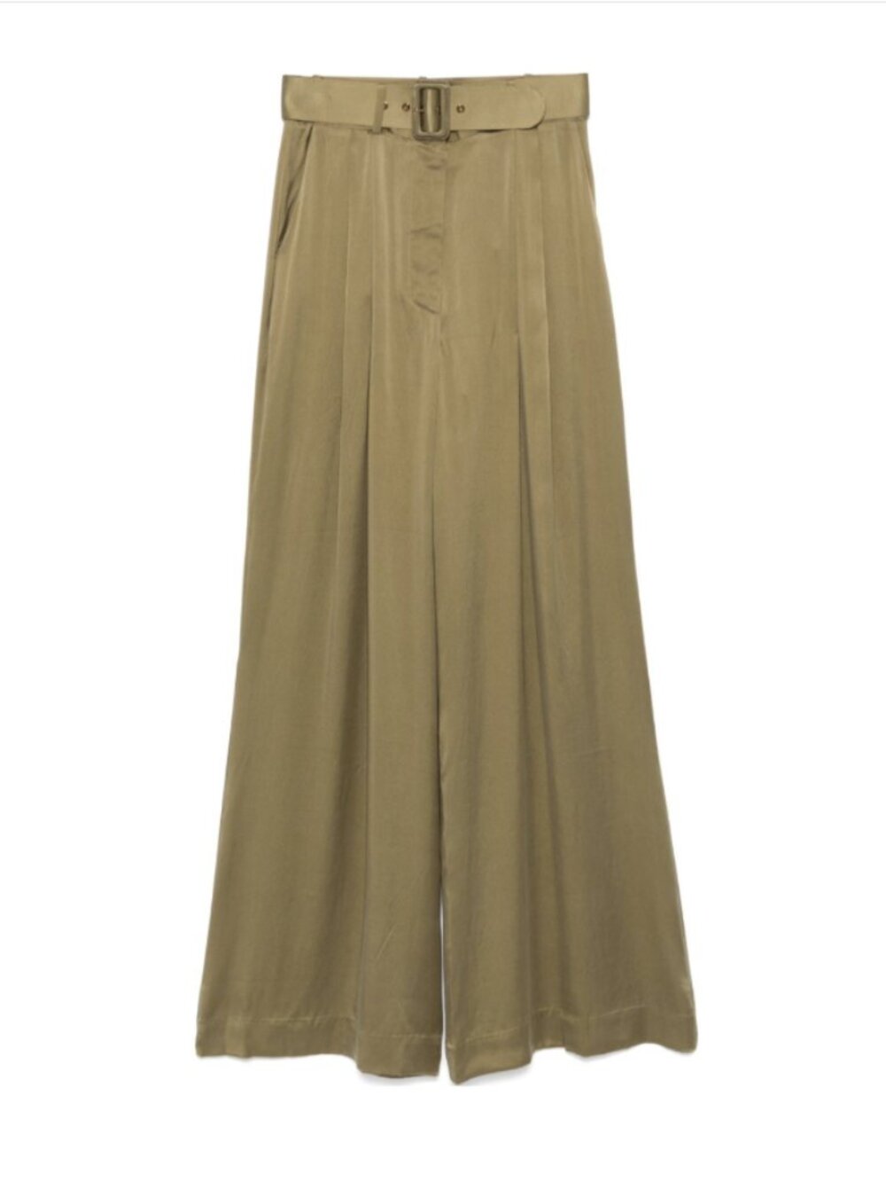 ZIMMERMANN Belted pleated silk-satin wide-leg pants in Green Sz 1